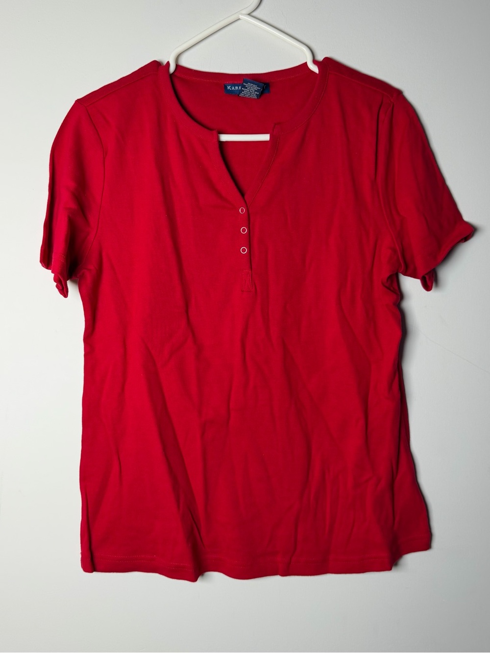Karen Scott Vibrant Red Short-Sleeve Henley Tee Small